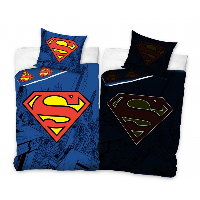 Superman Dc Comics Kinderbettwäsche Leuchteffekt SUP8001 135x200 cm + 80x80 cm